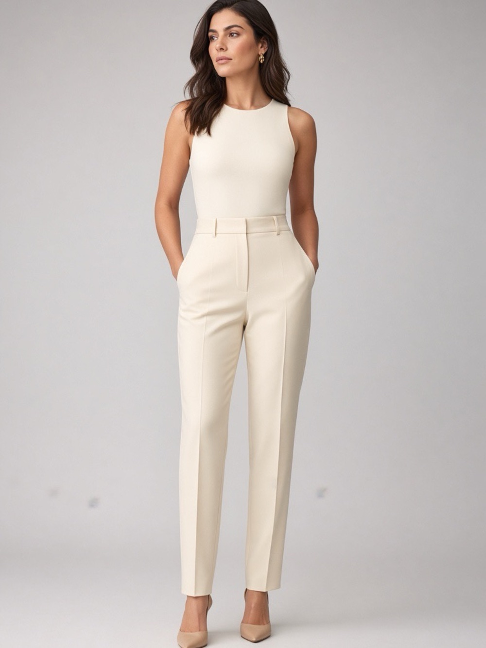 Theory Cream High-Rise Tailored Trousers